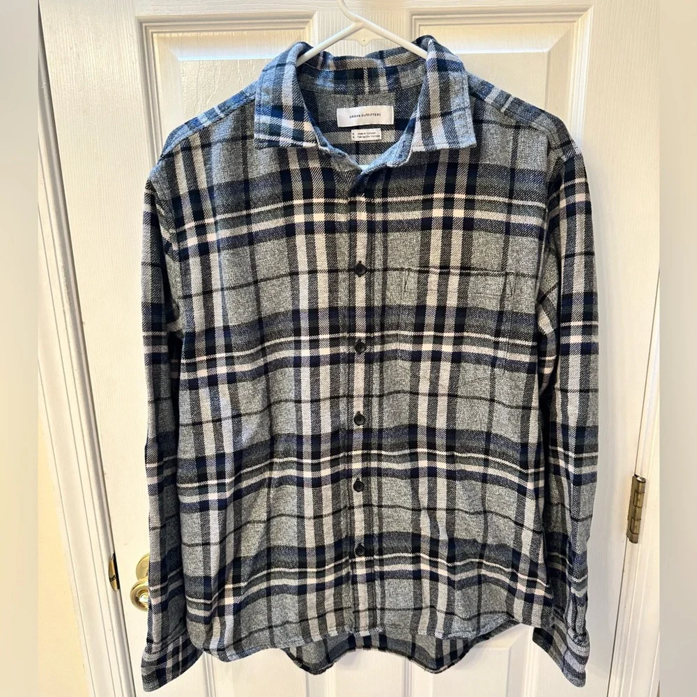 Urban Outfitters Navy and Gray Flannel Plaid Shirt